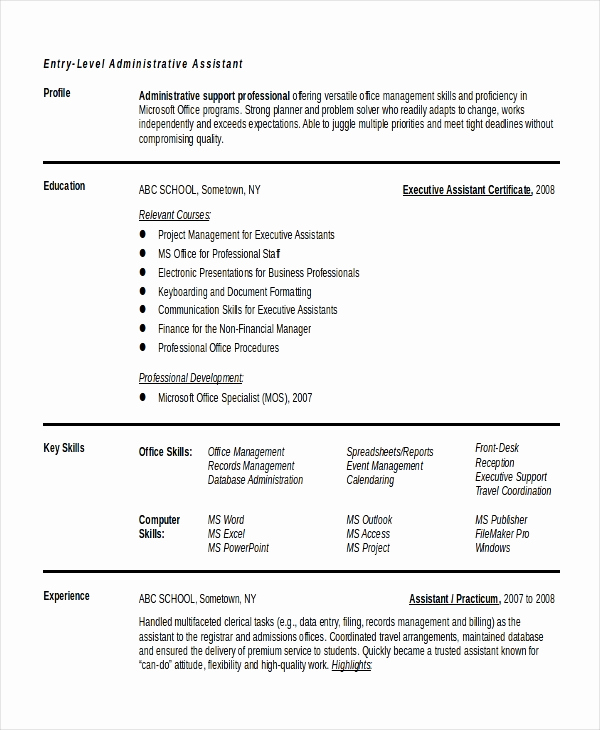 Entry Level Administrative assistant Resume Lovely 10 Executive Administrative assistant Resume Templates