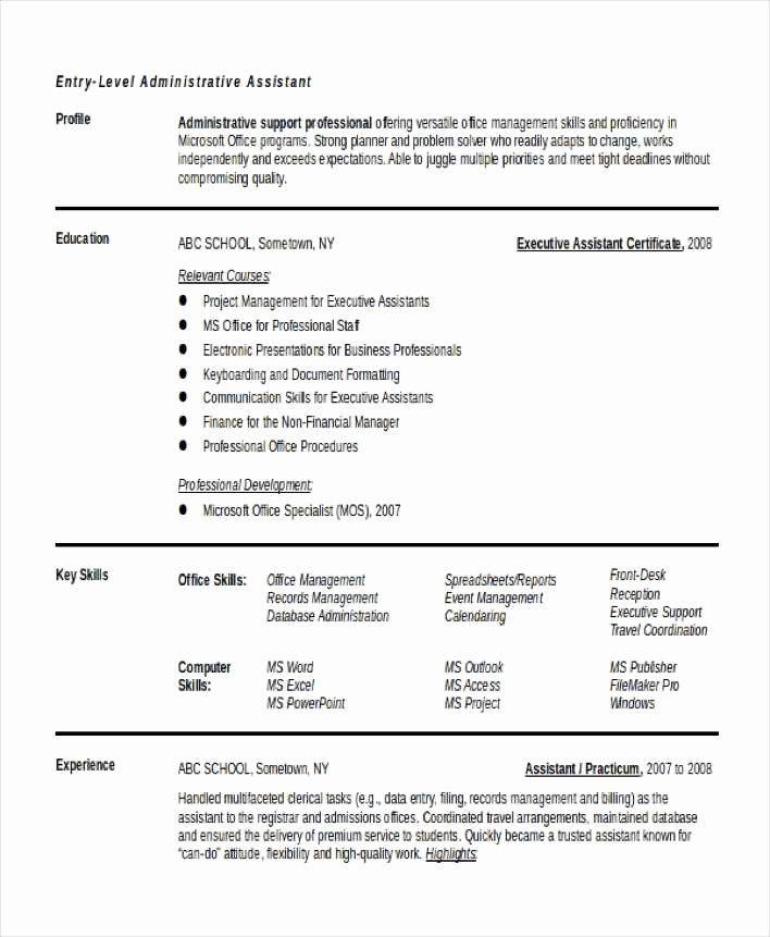 Entry Level Administrative assistant Resume Unique Download Entry Level Executive Administrative assistant