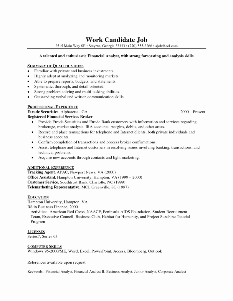 Entry Level Business Analyst Resume Inspirational 29 Last Entry Level Financial Analyst Resume Dt E