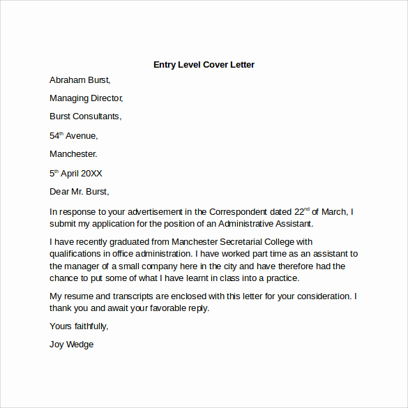 Entry Level Cover Letter Examples Lovely 10 Entry Level Cover Letter Templates – Samples Examples