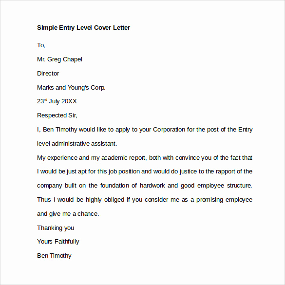 Gallery of Entry Level Cover Letter Sample Unique 9 Entry Level Marketing C...