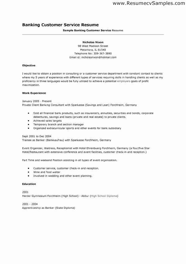 Entry Level Customer Service Resume New Receptionist Goals and Objectives Examples