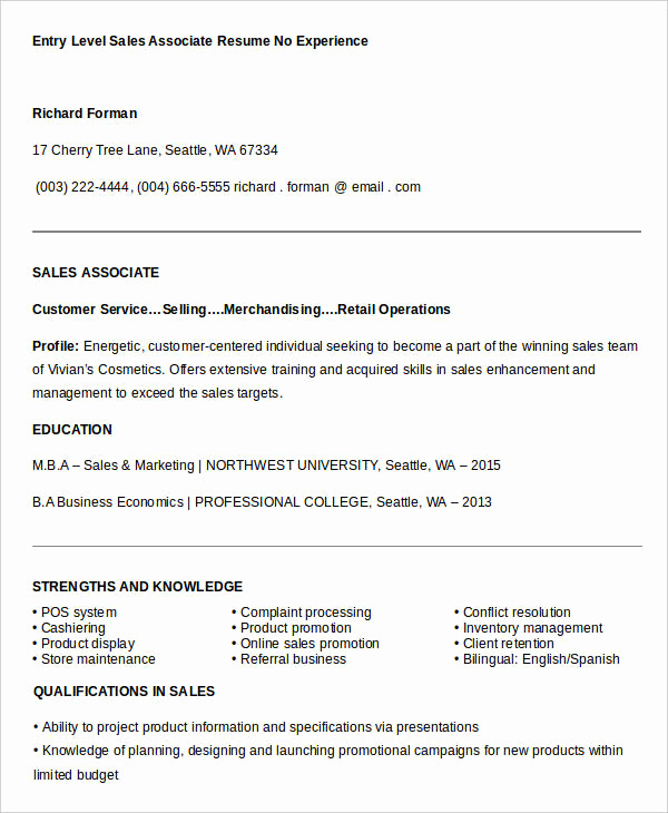 Entry Level Resume No Experience Awesome Sales Resume Template 24 Free Word Pdf Documents