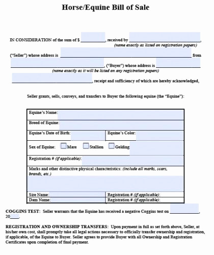 Equine Bill Of Sale Fresh Free Horse Equine Bill Of Sale form Pdf