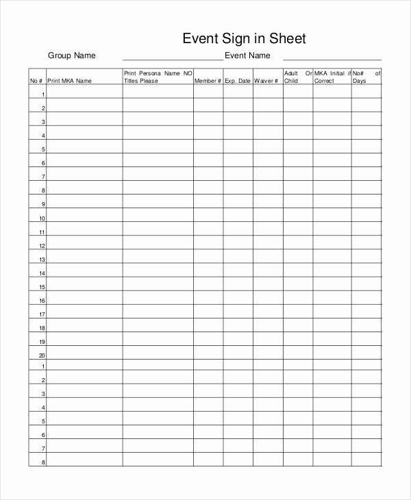 Event Sign In Sheet New event Sign In Sheet Template 16 Free Word Pdf