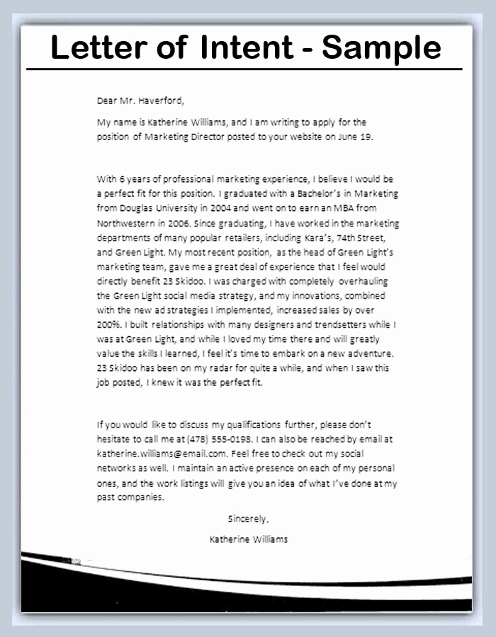 Example Letter Of Intent Fresh Letter Intent Templates