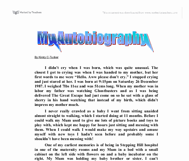 Example Of Autobiography About Yourself Elegant My Autobiography Gcse English Marked by Teachers