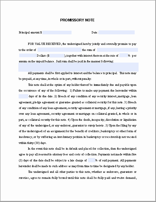 Example Of Promissory Note Elegant Promissory Note Template forms Template