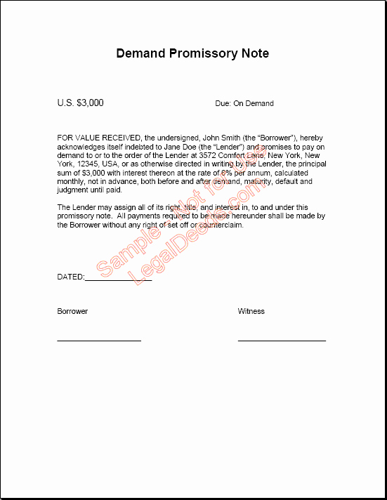 Example Of Promissory Note Unique Printable Sample Simple Promissory Note form
