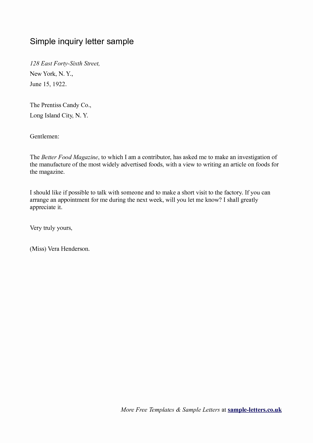 Example Of Simple Business Letter Awesome Business Letter Of Inquiry Sample the Letter Sample