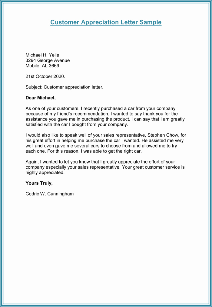 Examples Of Thank You Letters Fresh Customer Thank You Letter 5 Sample Letter Templates