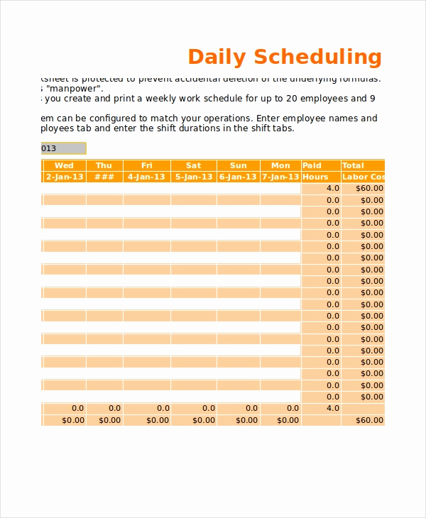 Excel Daily Schedule Template Elegant 13 Sample Excel Schedule Templates Free Example