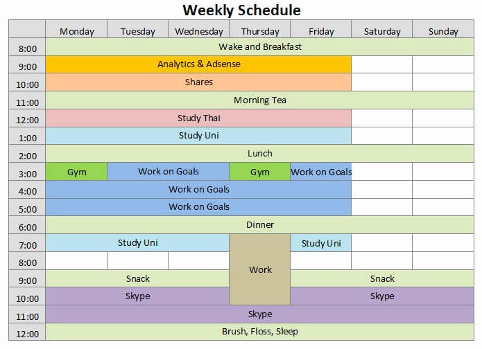 Excel Daily Schedule Template Elegant 9 Weekly Schedule Templates Excel Templates