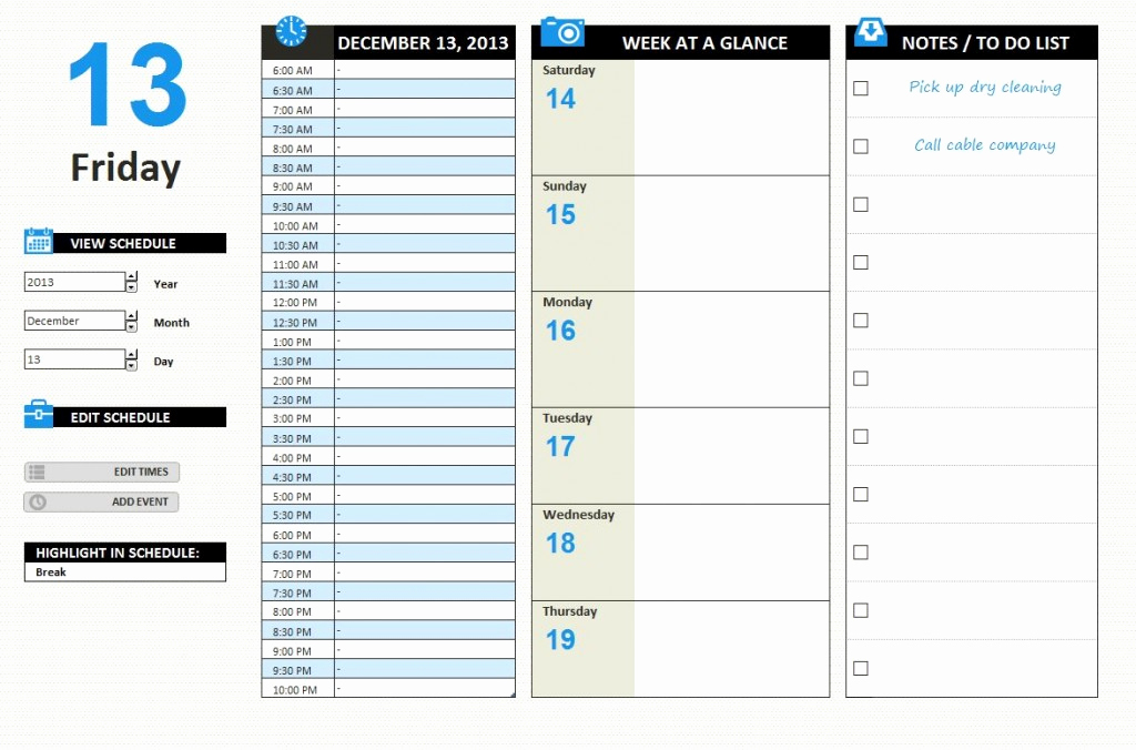 Excel Daily Schedule Template Luxury Daily Work Schedule Template Excel