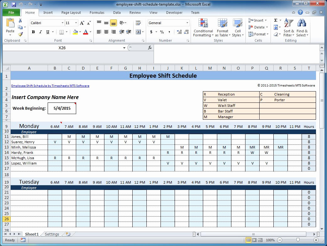 Excel Employee Schedule Template Elegant Free Employee and Shift Schedule Templates