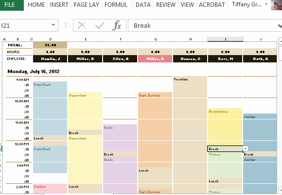 Excel Employee Schedule Template New Employee Schedule &amp; Hourly Increment Template for Excel