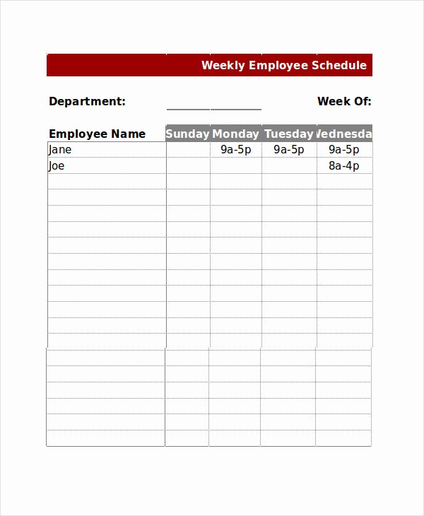 Excel Employee Schedule Template Unique 13 Sample Excel Schedule Templates Free Example