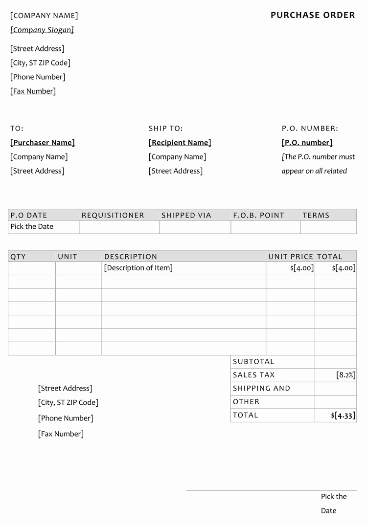 Excel order form Template Inspirational 40 Free Purchase order Templates forms