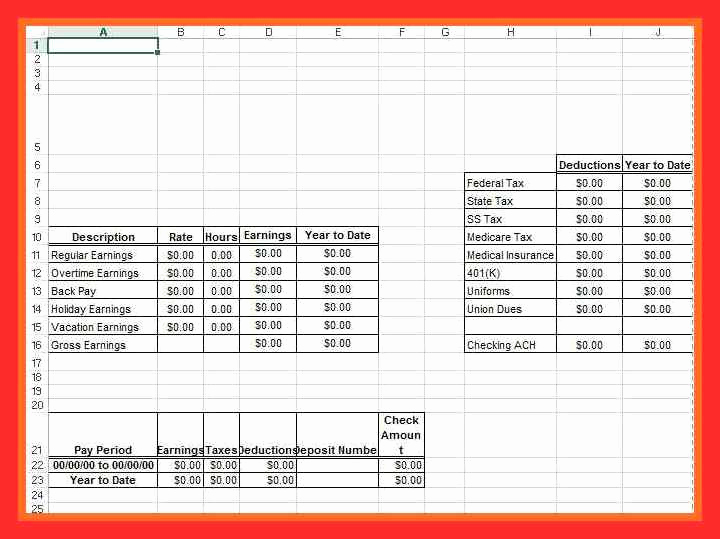 Excel Pay Stub Template Awesome Pay Stub form Excel