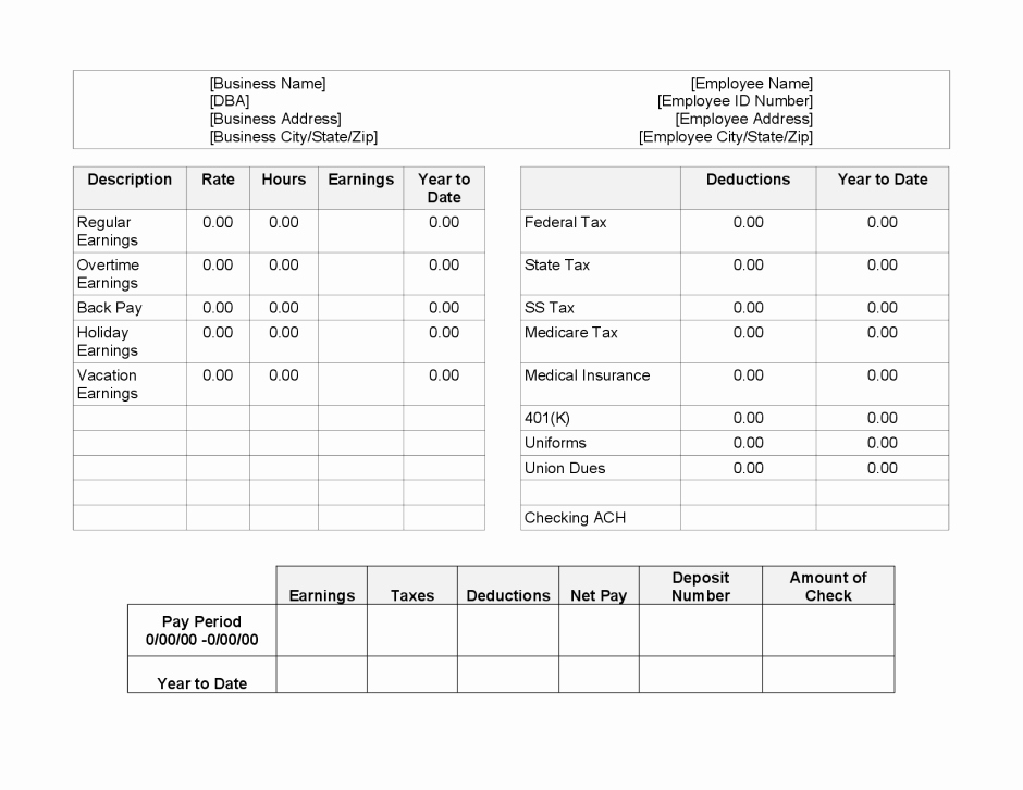Excel Pay Stub Template Inspirational 10 Pay Stub Templates Word Excel Pdf formats