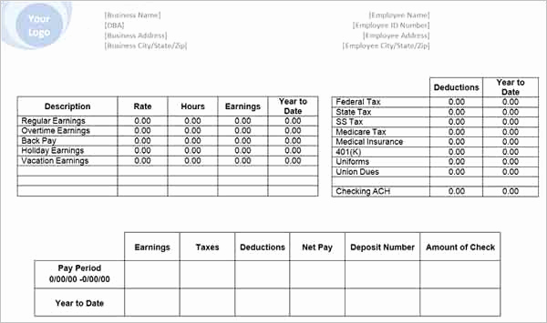 Excel Pay Stub Template Unique 62 Free Pay Stub Templates Downloads Word Excel Pdf Doc