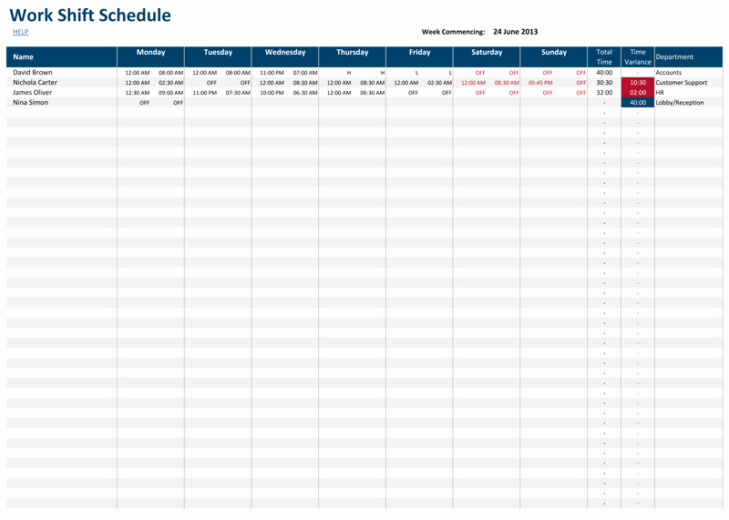Excel Work Schedule Template New Work Shift Schedule