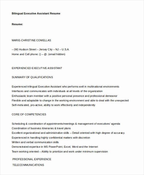 Executive Resume Template Word Inspirational Executive assistant Resume 7 Free Word Pdf Documents