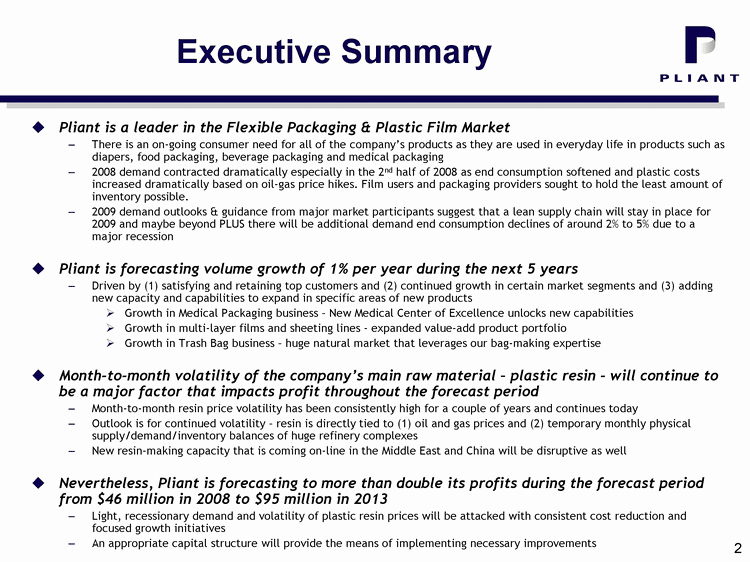Executive Summary Example Business Plan Luxury Pliant Corporation2009 2013 Business Plan Summaryfebruary 2009