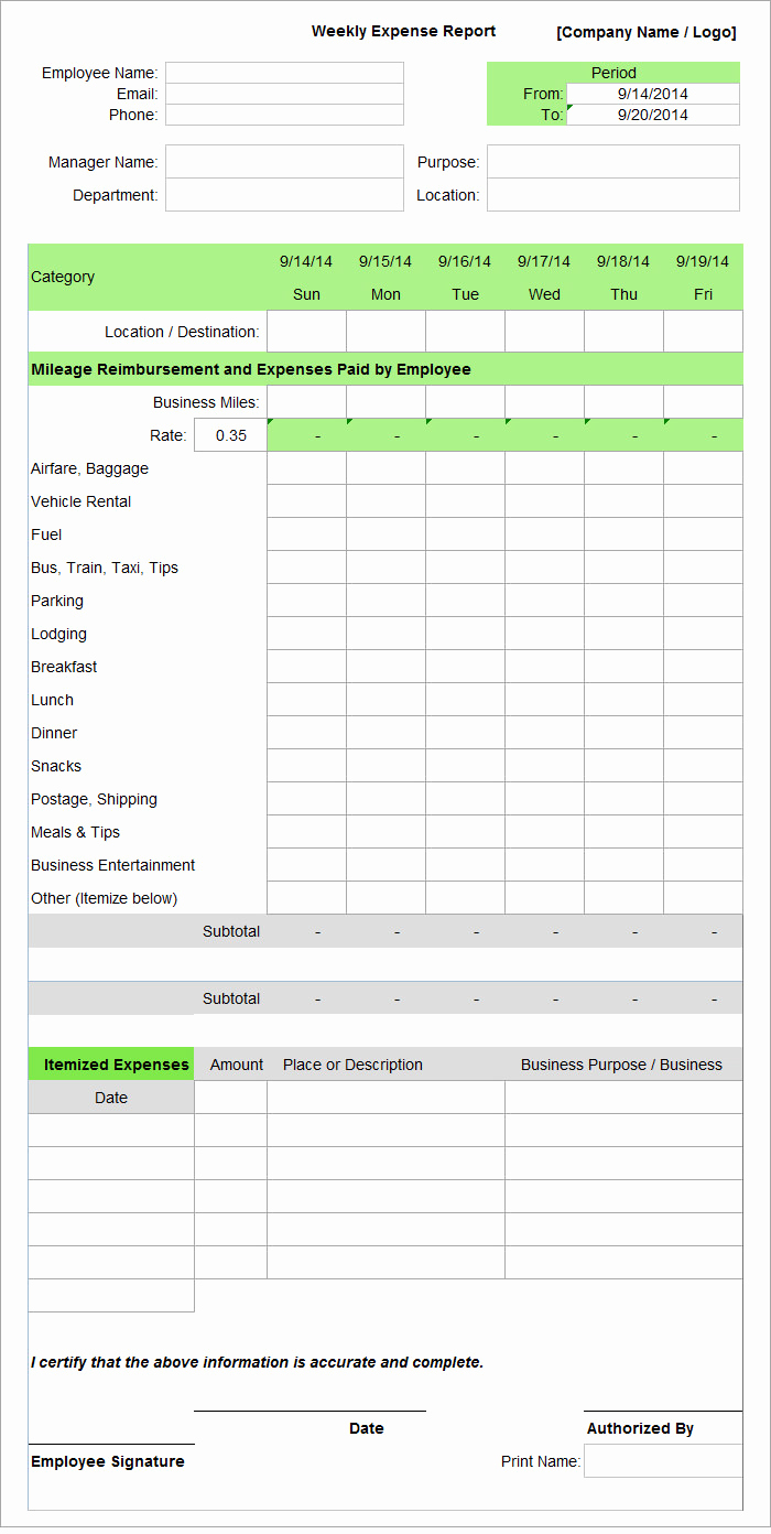 Expense Report Template Free New Employee Expense Report Template 8 Free Excel Pdf