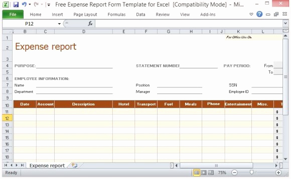 Expense Report Templates Excel Lovely Free Expense Report form Template for Excel