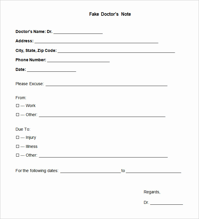 Fake Doctors Note for School Awesome Doctors Note Template 9 Free Sample Example format