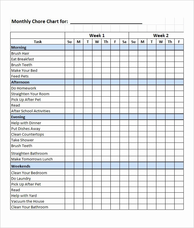 Family Chore Chart Template Beautiful Family Chore Chart Template – 10 Free Word Excel Pdf