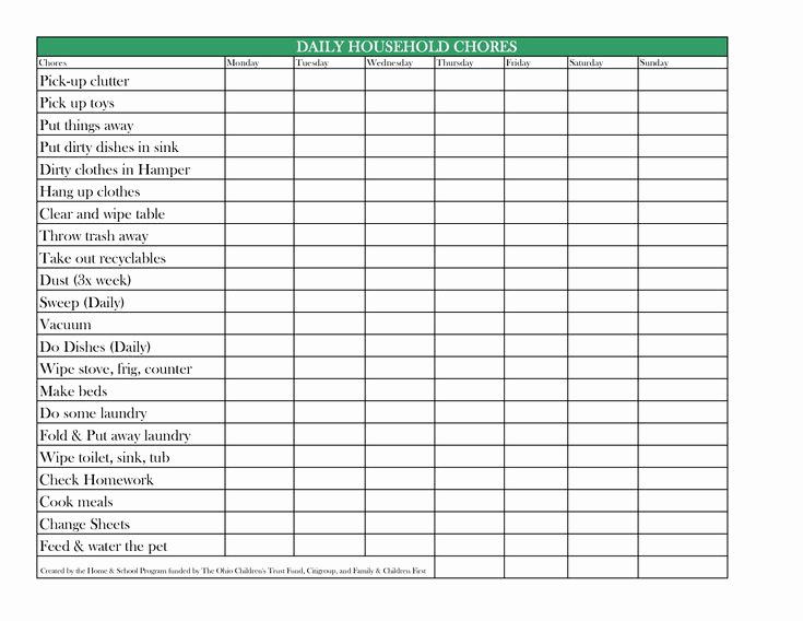 Family Chore Chart Template Unique Daily Household Chores Chore Charts Pinterest