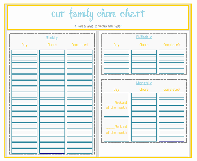 Family Chore Chart Template Unique Free Printable Pdf or Free Xcel Editable Chore