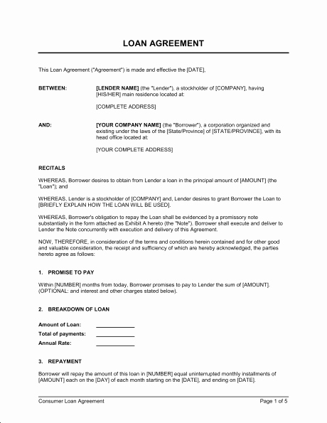 Family Loan Agreement Template Lovely Free Printable Loan Template form Generic