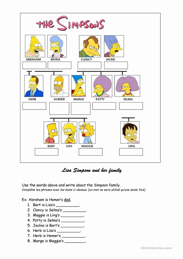 Family Tree Worksheet Printable Luxury Simpsons Family Tree Worksheet Free Esl Printable