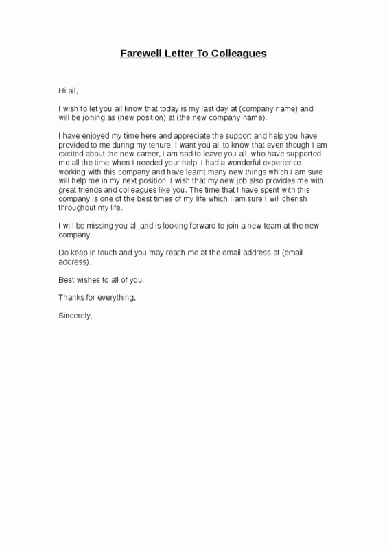 Farewell Email to Colleagues Best Of Farewell Letter to Colleagues Template