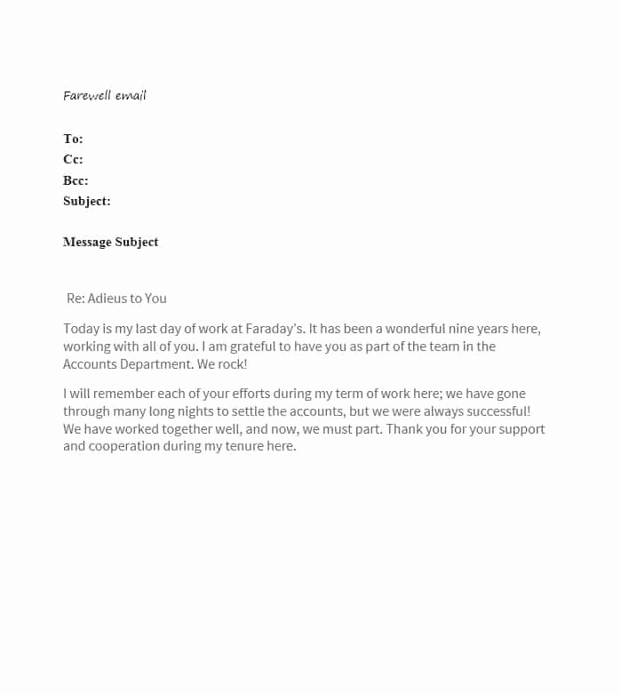Farewell Email to Colleagues Inspirational 40 Farewell Email Templates to Coworkers Template Lab