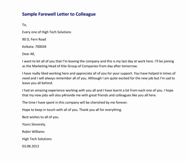 Farewell Letter to Colleagues Elegant Best Goodbye Letter Pelosleclaire