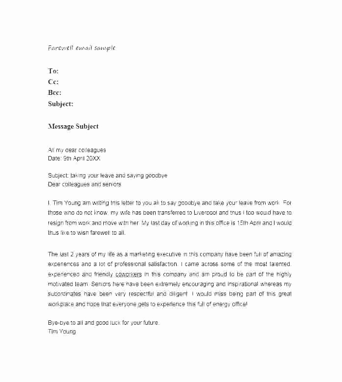 Farewell Letter to Colleagues New Sample Goodbye Mail to Colleagues – Syncla