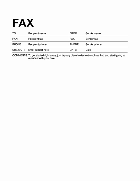 Fax cover sheet standard format TM