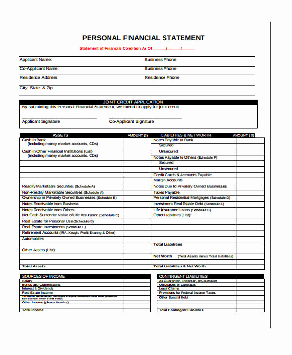 Fillable Personal Financial Statement Awesome 36 Example Of Statement forms