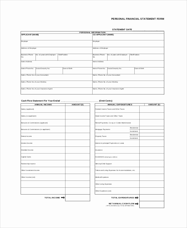 Fillable Personal Financial Statement Luxury Sample Financial Statement form 10 Examples In Pdf Word