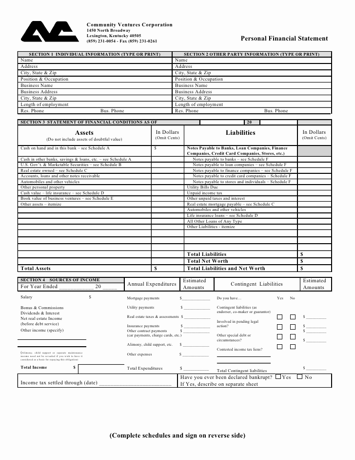 Fillable Personal Financial Statement New Download the Personal Financial Statement Word format