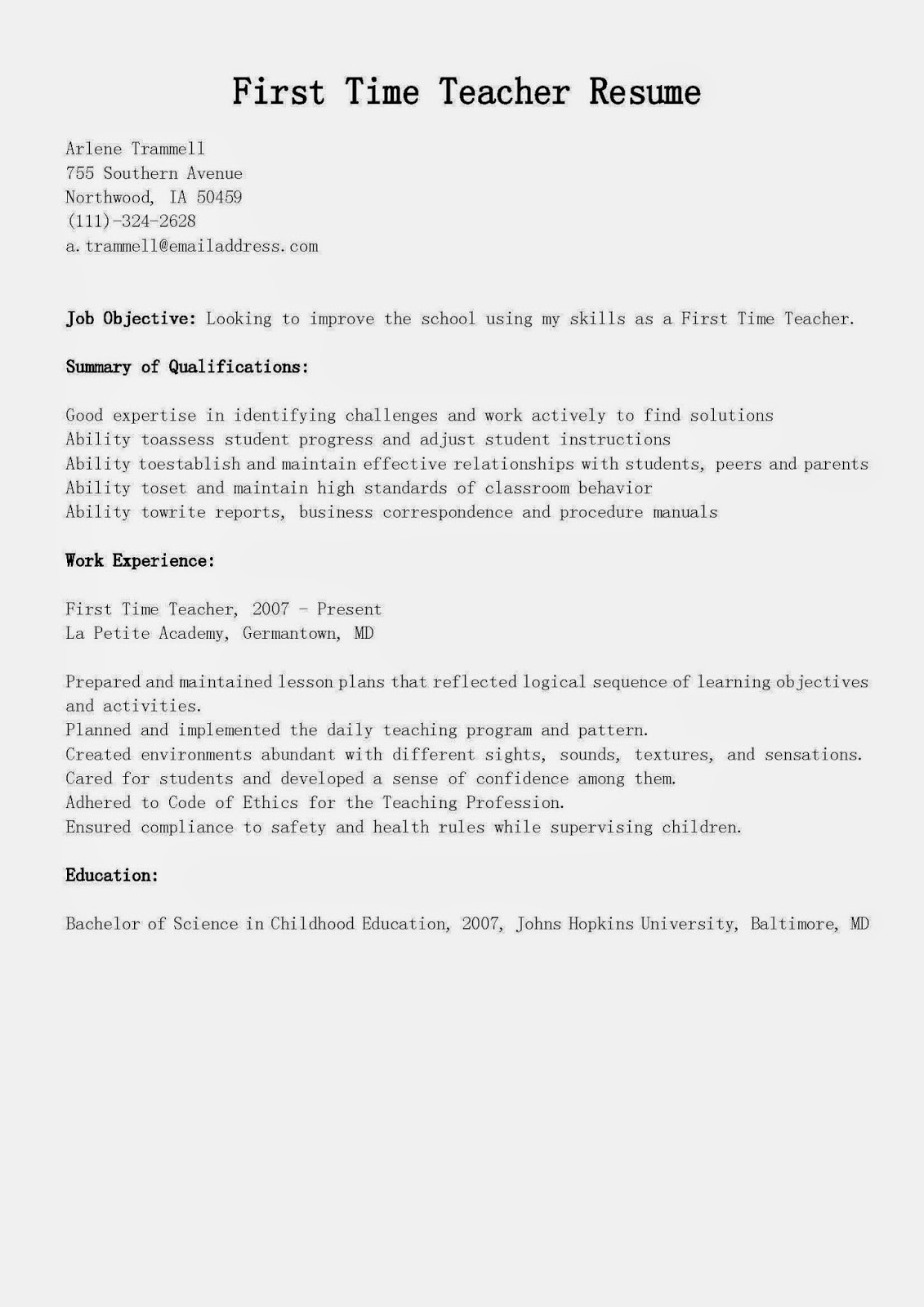 First Time Job Resume Best Of Resume Samples First Time Teacher Resume Sample