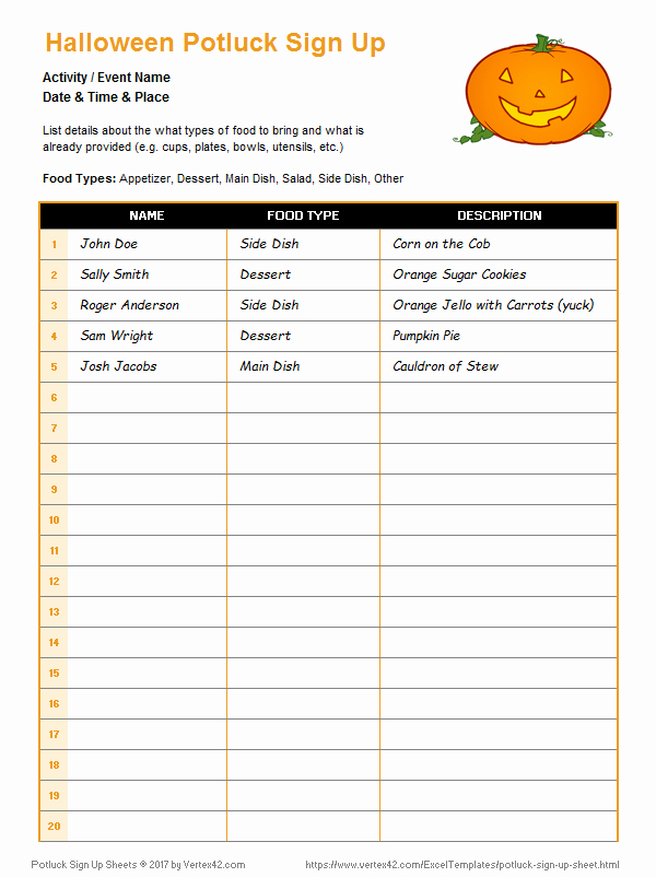Food Sign Up Sheet Elegant Potluck Sign Up Sheets for Excel and Google Sheets