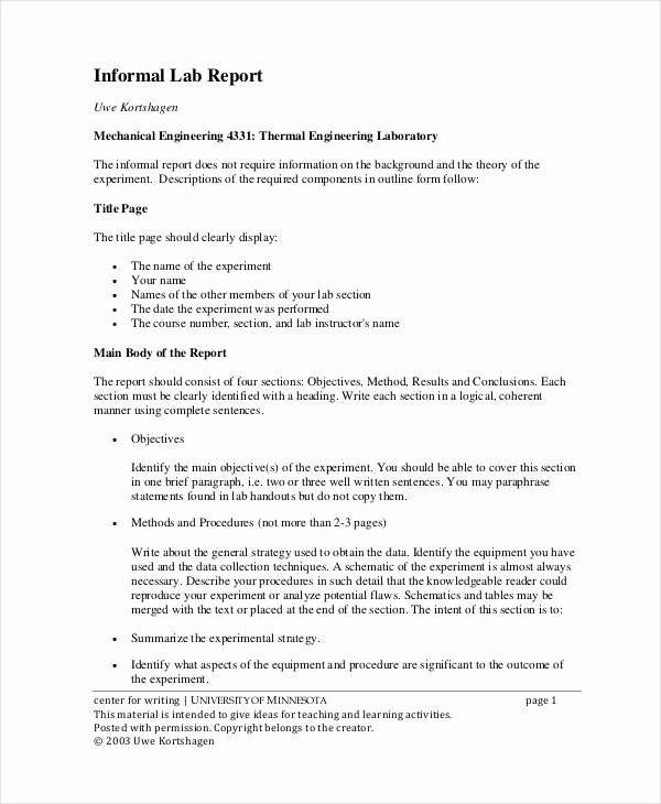 Formal Lab Report Template Unique 9 Lab Report Templates Free Sample Example format