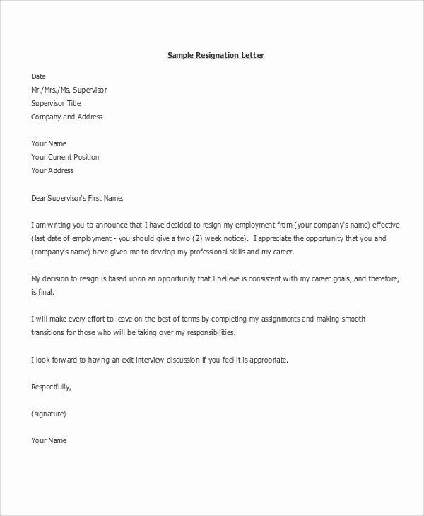 Formal Resign Letter Template Awesome 10 Sample Resignation Letters Doc Pdf
