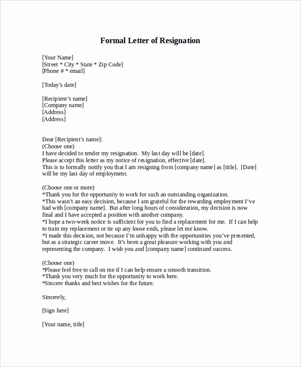 Formal Resign Letter Template Elegant 17 Letter Of Resignation Samples – Pdf Word Apple Pages