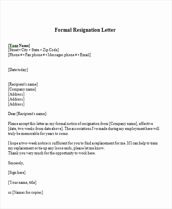 Formal Resign Letter Template Fresh 65 Sample Resignation Letters